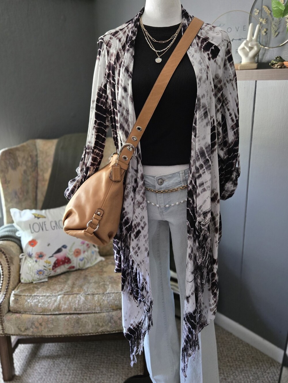 Boho Tie-Dye Fringe Kimono